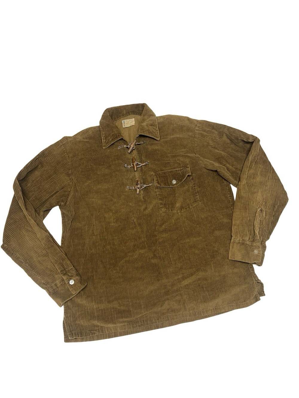 Vintage Towncraft Plus Penneys Brown Corduroy Pullover Shirt Toggle Buttons 60s